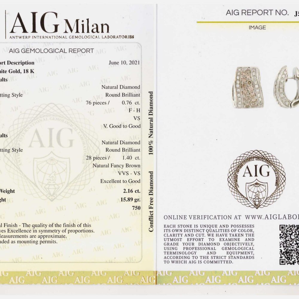 Certificato AIG Milano orecchini a lobo con diamanti