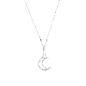 Collana in oro bianco 18 kt maglia rolo con pendente a luna impreziosito da 65 diamanti taglio brillante totale 0.65 ct colore GH purezza VS, made in Italy.