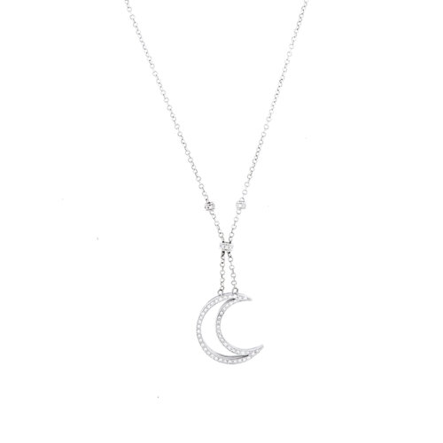 Collana in oro bianco 18 kt maglia rolo con pendente a luna impreziosito da 65 diamanti taglio brillante totale 0.65 ct colore GH purezza VS, made in Italy.