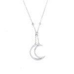 Collana in oro bianco 18 kt maglia rolo con pendente a luna impreziosito da 65 diamanti taglio brillante totale 0.65 ct colore GH purezza VS, made in Italy.