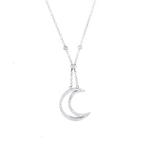 Collana in oro bianco 18 kt maglia rolo con pendente a luna impreziosito da 65 diamanti taglio brillante totale 0.65 ct colore GH purezza VS, made in Italy.