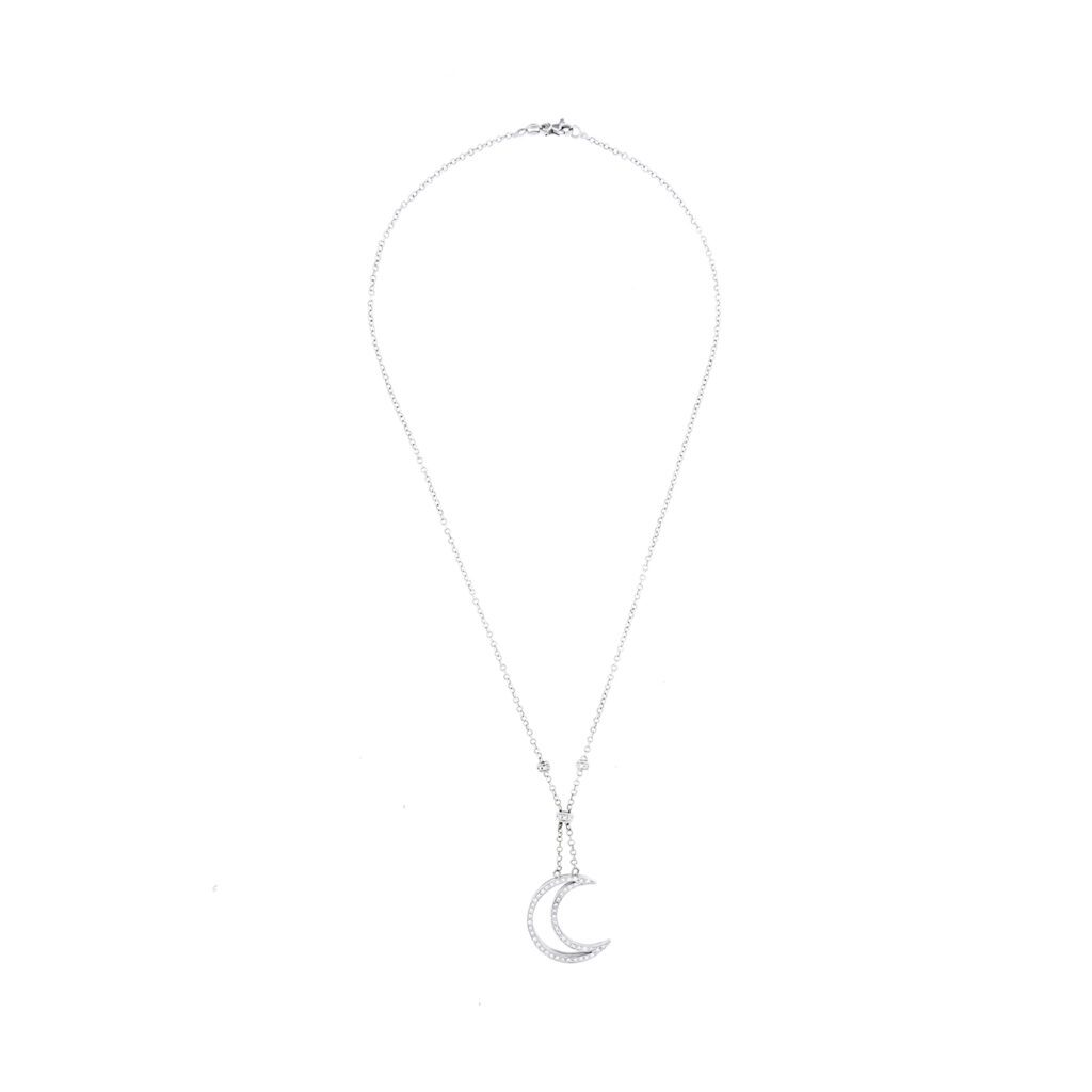 collana oro bianco con pendente a forma di luna e diamanti