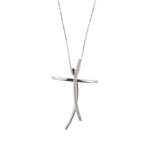 Collana maglia veneta in oro bianco 18 kt con croce moderna impreziosita da 17 diamanti taglio brillante da 1 punto cad tot 0,17 ct, marca Comete.