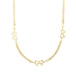 Collana in oro giallo 18 kt maglia piatta lavorata alternata da 3 fiocchi, made in Italy.