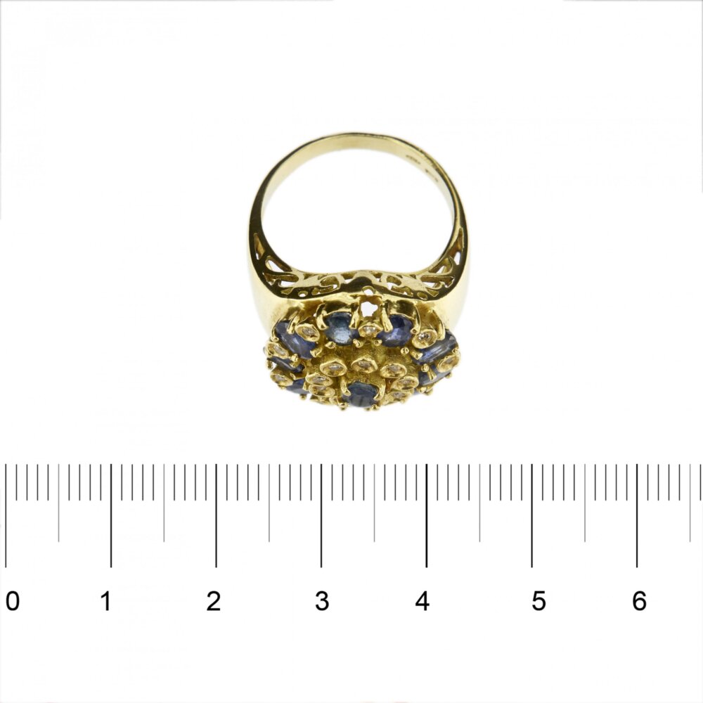 anello oro giallo diamanti e zaffiri