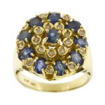 anello oro giallo con zaffiri e diamanti
