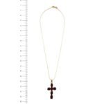 collana oro giallo con ciondolo croce con granati foto paragone righello per misura gioiello lunghezza in cm