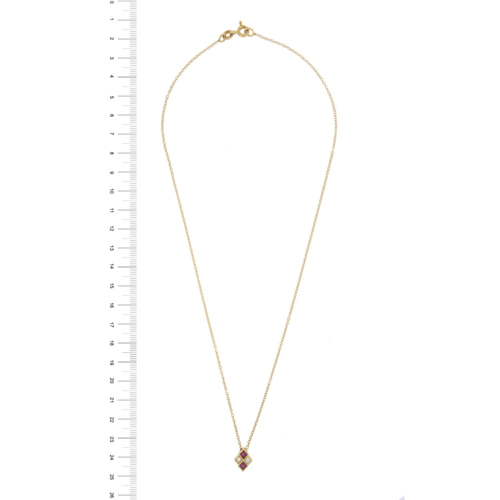 collana oro giallo con pendente con rubini e diamanti righello