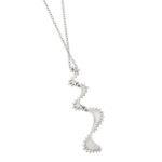 retro di ciondolo forma astratta con diamanti su collana oro bianco
