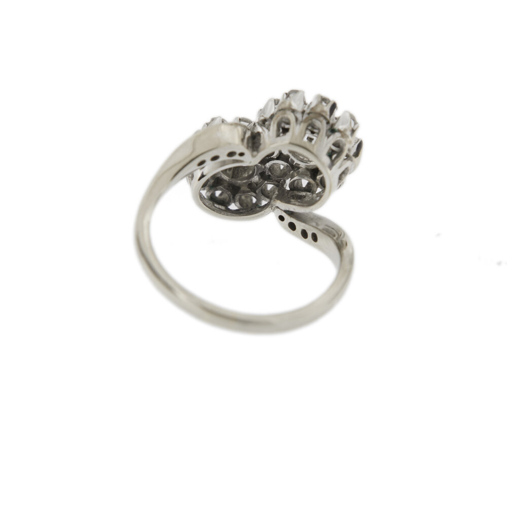 anello contrarie con diamanti fiori oro bianco retro