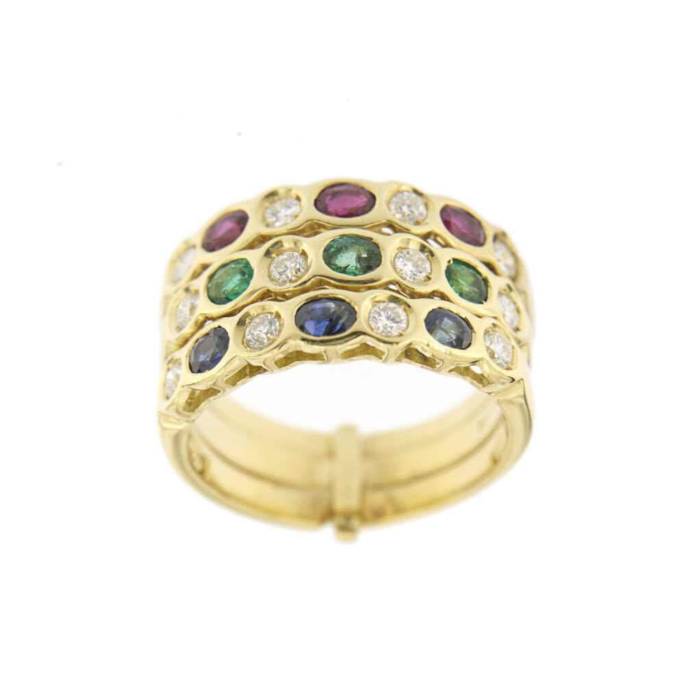 anello riviere oro giallo con rubini, zaffiri, smeraldi e diamanti 8