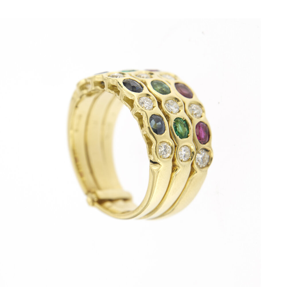 anello riviere oro giallo con rubini, zaffiri, smeraldi e diamanti 7