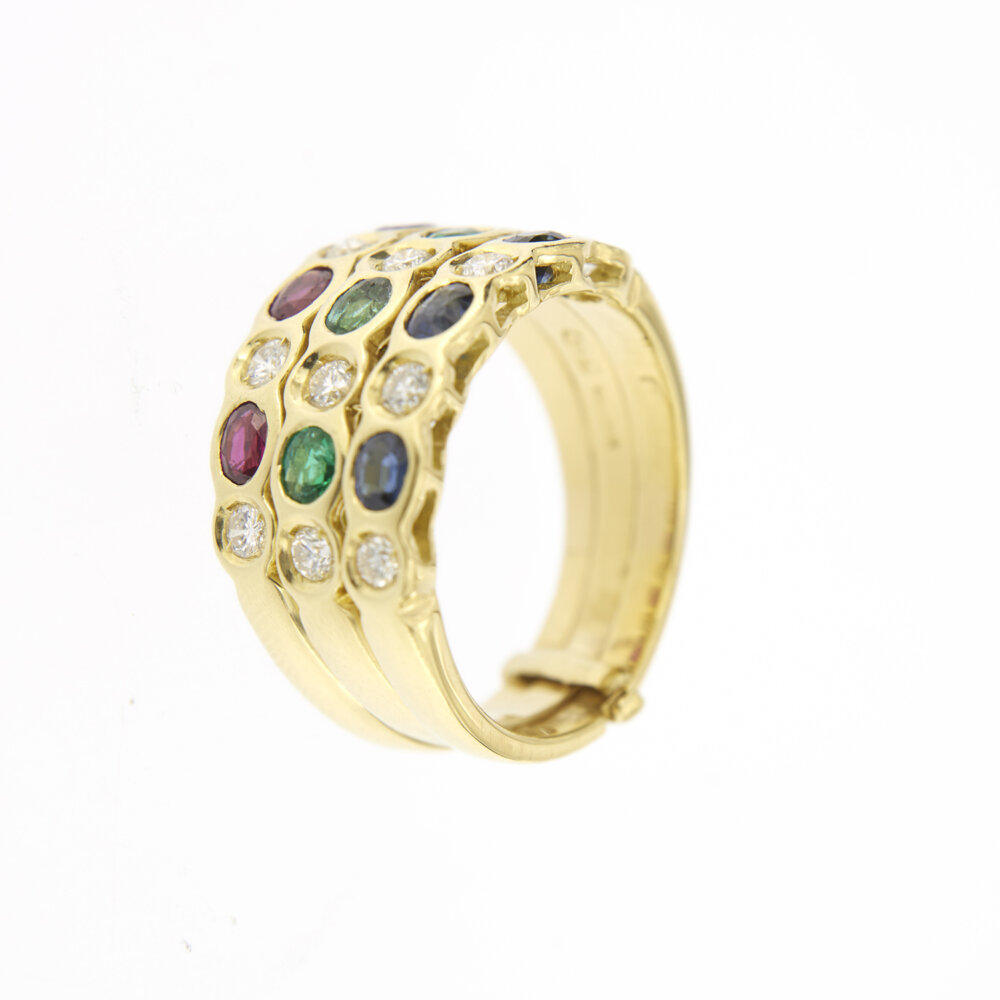 anello riviere oro giallo con rubini, zaffiri, smeraldi e diamanti 6