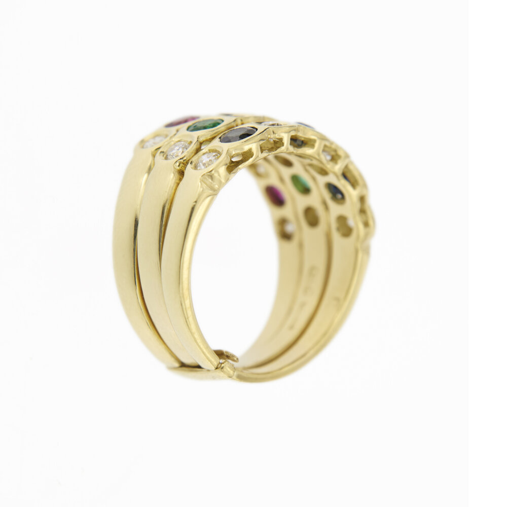 anello riviere oro giallo con rubini, zaffiri, smeraldi e diamanti 5