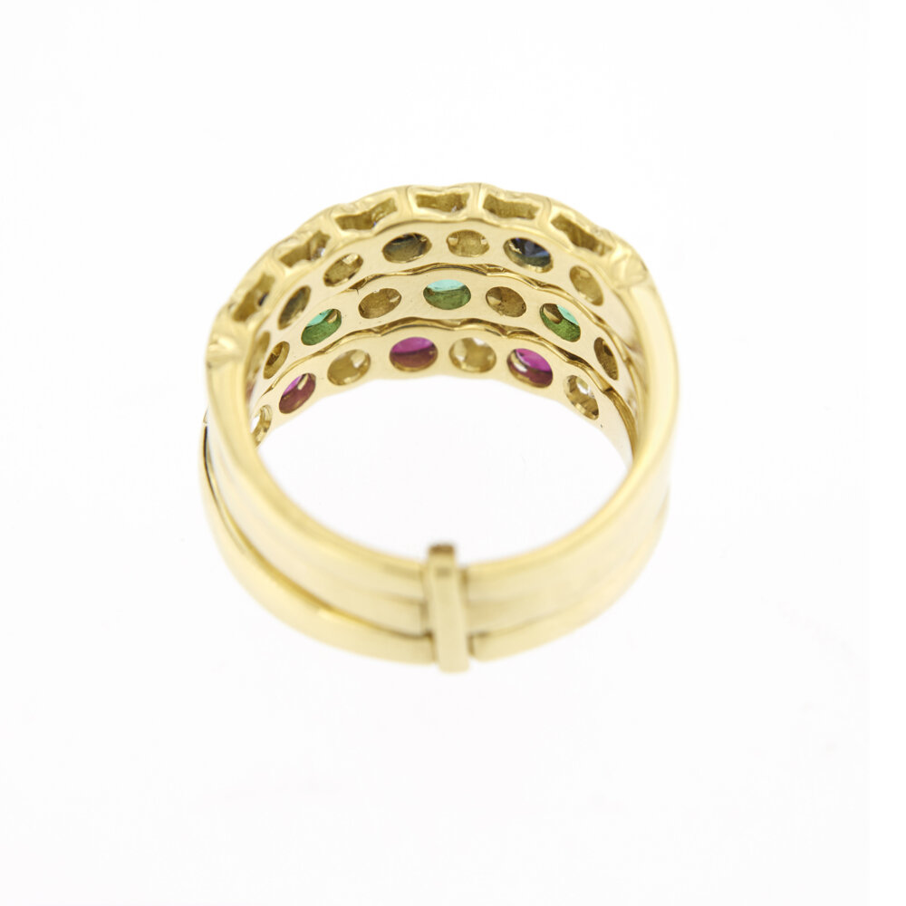 anello riviere oro giallo con rubini, zaffiri, smeraldi e diamanti 4