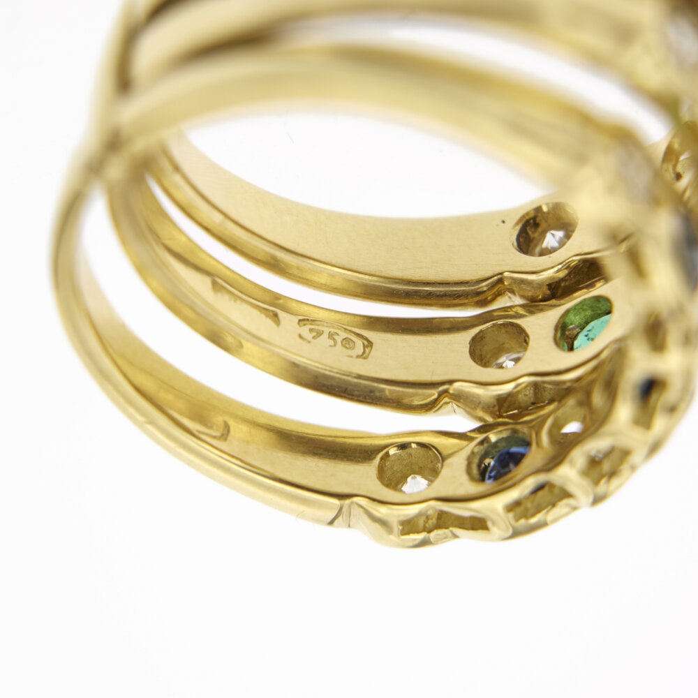 anello riviere oro giallo con rubini, zaffiri, smeraldi e diamanti 3