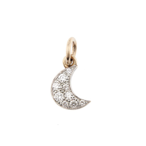 Ciondolo DoDo luna in oro rosa 9 kt con 9 diamanti taglio brillante: 6 da 0.02 ct cad. e 3 da 0.01 ct cad. totale 0.15 ct , colore GH e purezza VS.