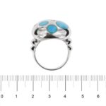 anello oro bianco bombato con diamanti e turchesi foto paragone righello per misura gioiello grandezza in cm