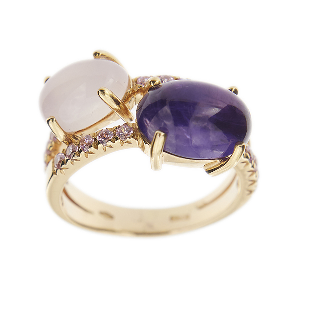 Ring with amethyst and rose quartz