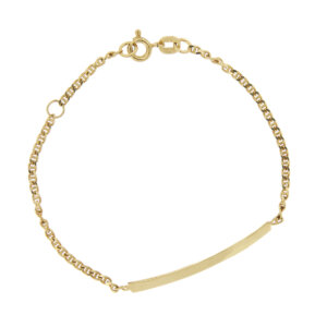 Bracciale bimba/o in oro giallo 18 kt maglia traversino con piastrina centrale e chiusa regolabile.