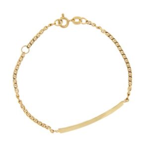 Bracciale bimba/o in oro giallo 18 kt maglia traversino con piastrina centrale e chiusa regolabile.