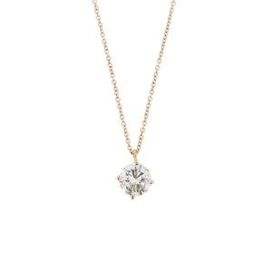 Collana maglia rolò in oro rosa 18 kt con ciondolo punto luce a griffe con diamante taglio brillante da 1.13 ct Colore H Purezza SI1, certificato gemmologico AIG Milan.