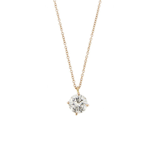 Collana maglia rolò in oro rosa 18 kt con ciondolo punto luce a griffe con diamante taglio brillante da 1.13 ct Colore H Purezza SI1, certificato gemmologico AIG Milan.