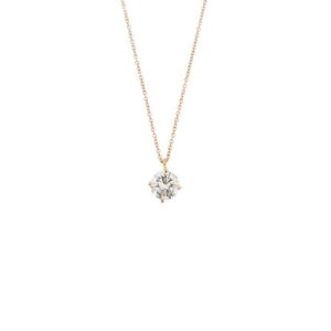 Collana maglia rolò in oro rosa 18 kt con ciondolo punto luce a griffe con diamante taglio brillante da 1.13 ct Colore H Purezza SI1, certificato gemmologico AIG Milan.