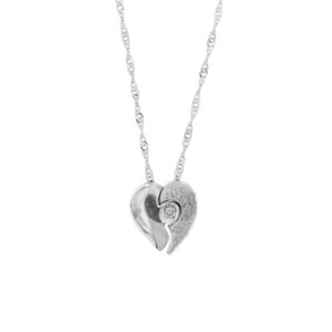 Collana oro bianco con ciondolo cuore con diamanti cuore spezzato zoom