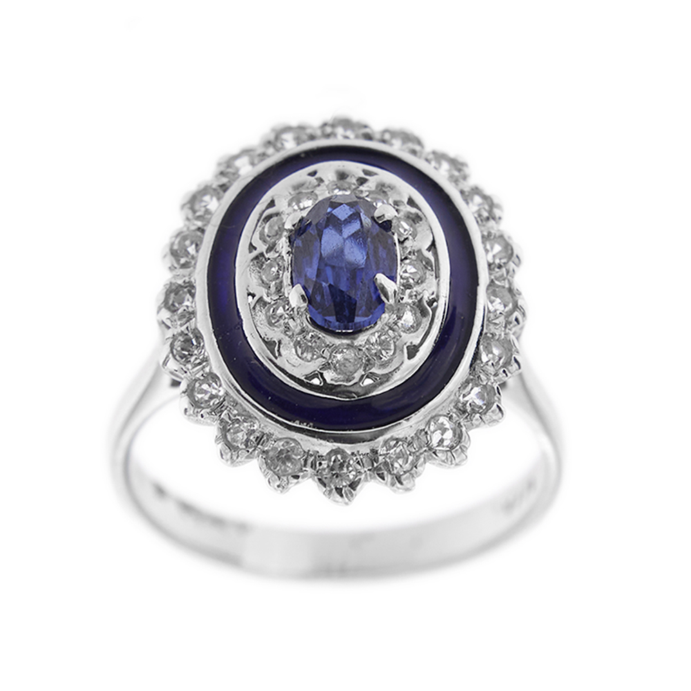 Enamelled ring with sapphire