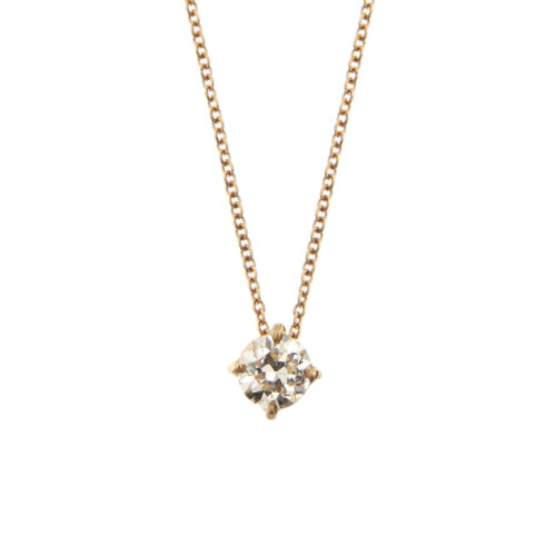 Collana in oro rosa 18 kt maglia rolò e ciondolo punto luce con diamante taglio brillante da 0.51 ct, colore JK purezza VVS.