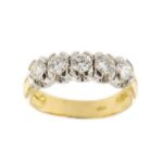 Anello riviere oro giallo e oro bianco 18 kt con 5 diamanti taglio brillante da 0.20 ct cad. totale 1.00 ct - colore GH e purezza VS.