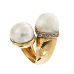 profilo di anello oro giallo con perle e diamanti