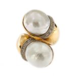 frontale di anello oro giallo con perle e diamanti