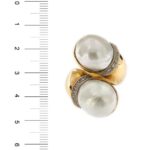 anello contrarie oro giallo con perle e diamanti foto paragone righello per misura gioiello grandezza in cm