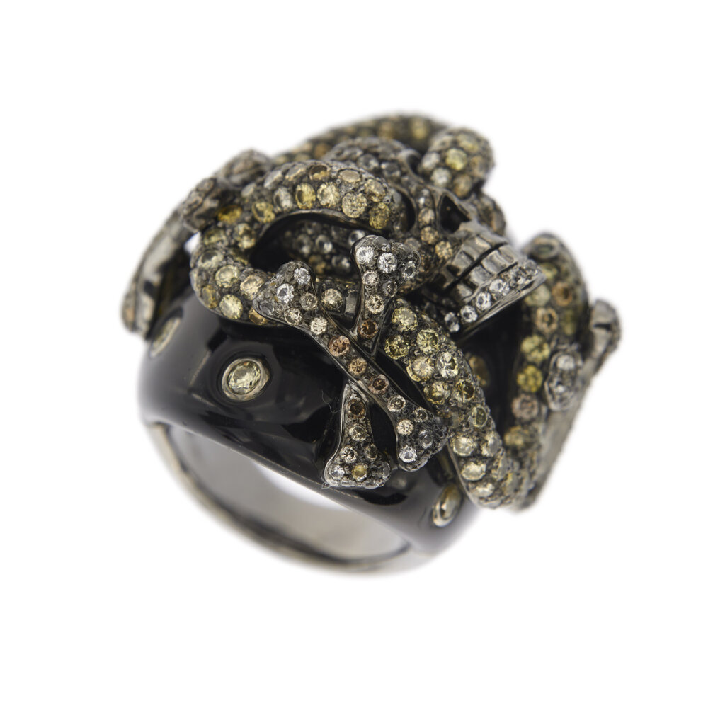 30443-anello-oro-brunito-teschio-diamanti-onice-smeraldi 6