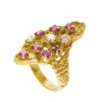 anello oro grezzo con rubini e diamanti