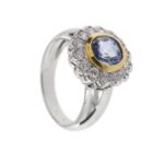 anello due ori con zaffiro e diamanti