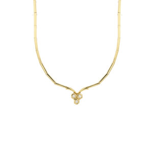 Collana maglia semi rigida in oro giallo 18 kt, centrale con 3 diamanti taglio brillante da 0.07 ct cad.; totale 0.21 ct - Colore FG e Purezza VVS.