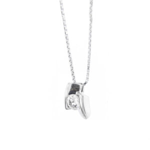 Collana punto luce in oro bianco 18 kt diamante taglio brillante da 0.45 ct - Colore GH e Purezza VS.