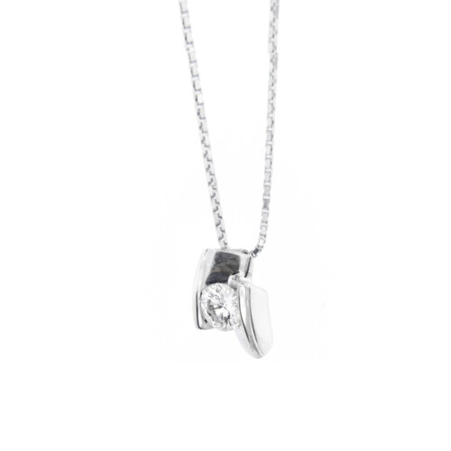 Collana punto luce in oro bianco 18 kt diamante taglio brillante da 0.45 ct - Colore GH e Purezza VS.