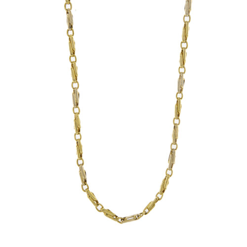 Collana uomo originale maglia occhio di tigre alternata in oro giallo e bianco 18 kt e chiusura con moschettone.