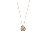 Collana maglia rolò in oro rosa 18 kt con ciondolo a cuore con 35 diamanti taglio brillante da 0.01 ct cad., colore FG , purezza VS e intorno su fondo brunito 28 diamanti taglio brillante da 0.01 ct cad. - colore brown , purezza VS; totale 0.63 ct e chiusura regolabile in lunghezza.
