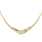 Collier girocollo maglia a segmenti semirigida in oro giallo e bianco 18 kt con 16 diamanti taglio brillante da 0,02 ct cad, totale 0,32 ct - colore FG e purezza VS.