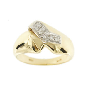 Anello in oro giallo e bianco 18 kt con 8 diamanti taglio brillante da 0,03 ct cad, totale 0,24 ct - colore FG e purezza VS.