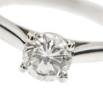 zoom dettaglio diamante su anello solitario in oro bianco