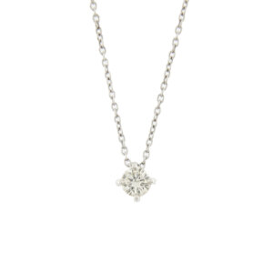 Collana maglia rolò in oro bianco 18 kt con ciondolo punto luce con diamante da 0.20 ct - colore IJ , purezza VS.