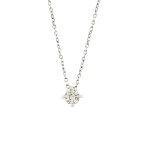 Collana maglia rolò in oro bianco 18 kt con ciondolo punto luce con diamante da 0.20 ct - colore IJ , purezza VS.