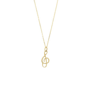 Collana maglia veneta in oro giallo 18 kt con ciondolo a chiave di violino, simbolo della musica.