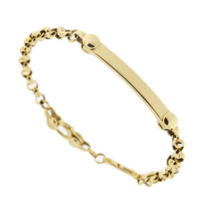 Bracciale uomo maglia rolò bombata in oro giallo 18 kt con placchetta e targhetta laterale con marca Balestra 1882.